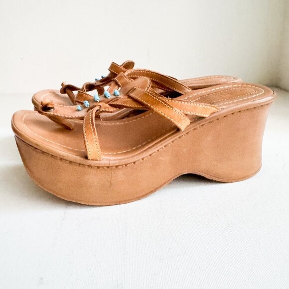 Vintage Urban Behaviour Brown Chunky Platform Leather Sandals 8 - Picture 6 of 11